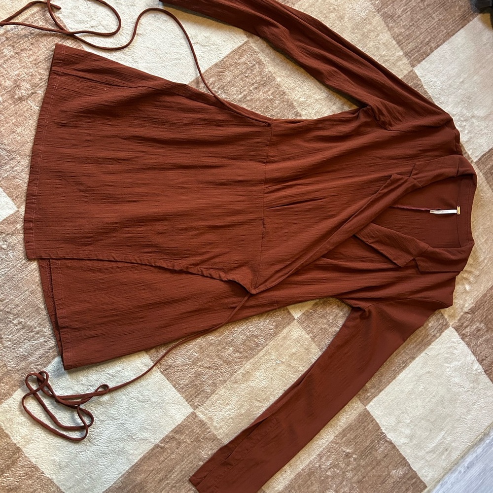 Free People Helena Wrap Dress Coconut Shell Burnt Orange - Picture 10 of 11